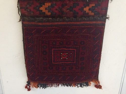 VINTAGE Persian Rug Camel Saddle Bag Woven 50” X 25”