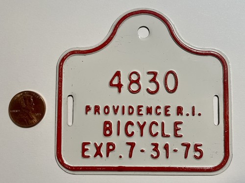 Vintage Bicycle Tag Plate License PROVIDENCE RHODE ISLAND 1975 Bike