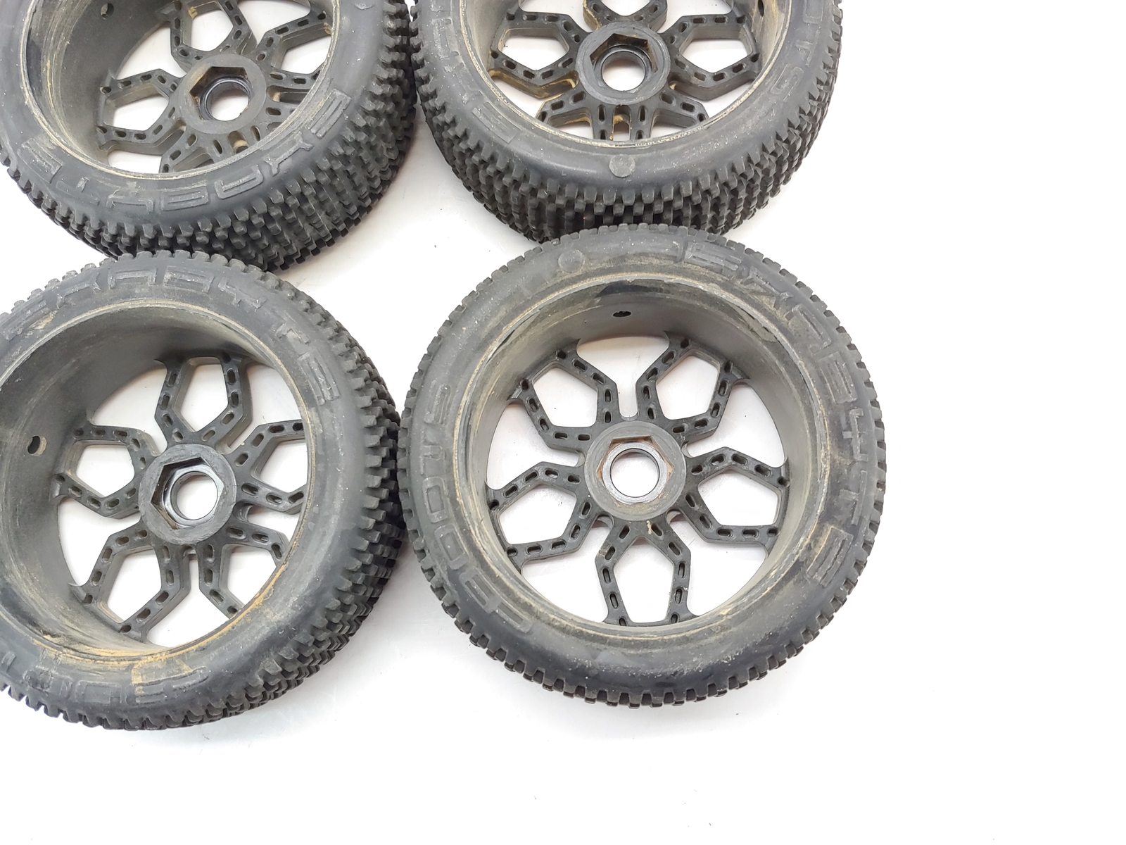 4x Arrma dBoots Exabyte 1/8 Buggy Typhon Tires & 17mm Hex Wheels Used