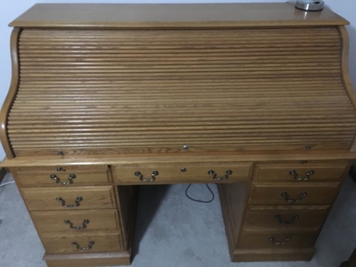 Ethan Allen Canterbury Oak Roll Top Desk & Chair Home & Wall Unit Home Office