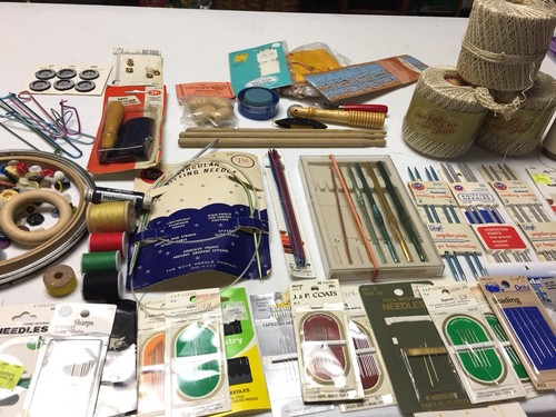 Old CROCHET KNIT SEW NEEDLES THREADS WOODEN BOBBIN BUTTONS PLUS MUCH MORE LOT