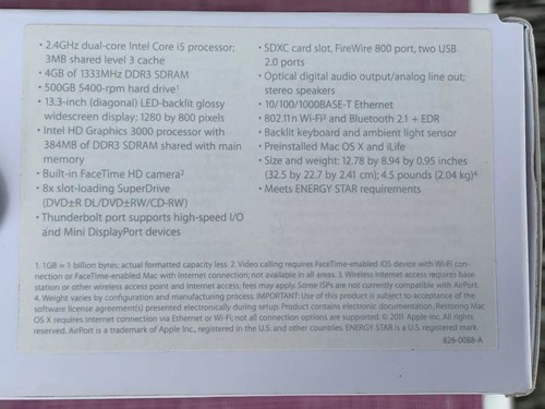 Apple Macbook Pro 13.3” LED Backlit Widescreen Notebook Model A1278 BOX ONLY