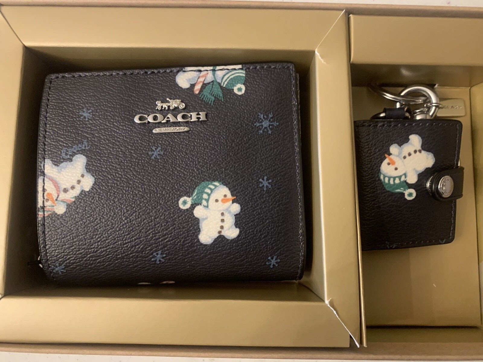 Coach Boxed Snap Wallet And Picture Frame Charm With Snowman