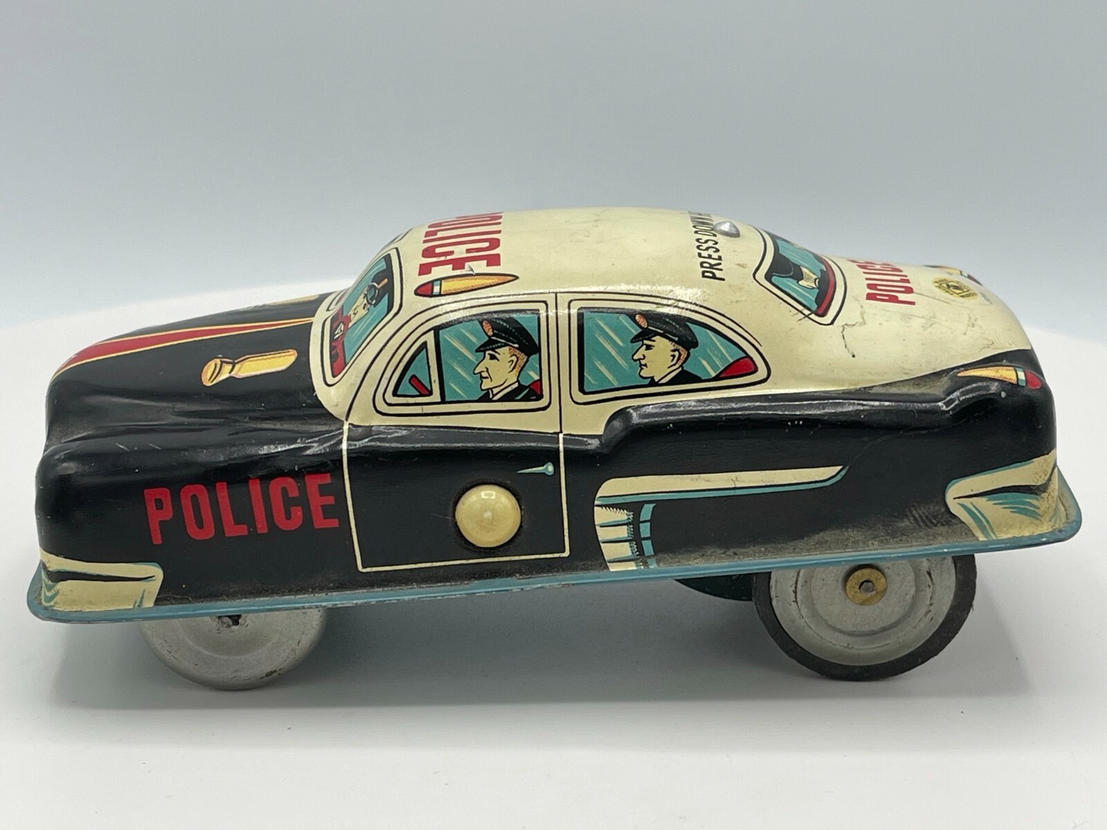 VINTAGE POLICE CAR POPCAR 完売品 Vintage 1950's Modern Toys Japan Press Down Police Car Works