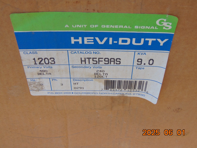 Solahd HT5F9AS Transformer 9Kva Pri: 480 Delta Sec: 240D/120CT 3PH 60Hz NEMA 3R
