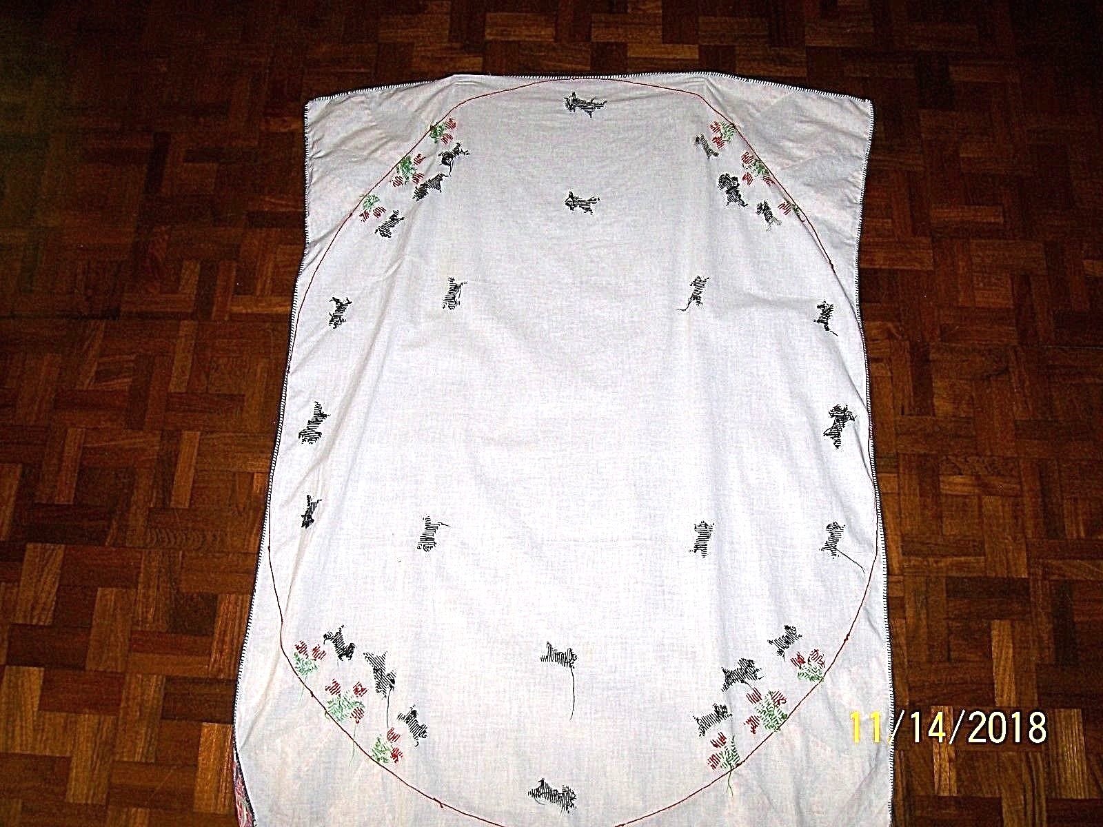 Antique Embroidered Natural Linen Tablecloth(38