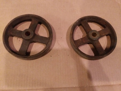 Pair of 5 Inch Cast Iron Hit And Miss Cart Or Platform Scale Wheels