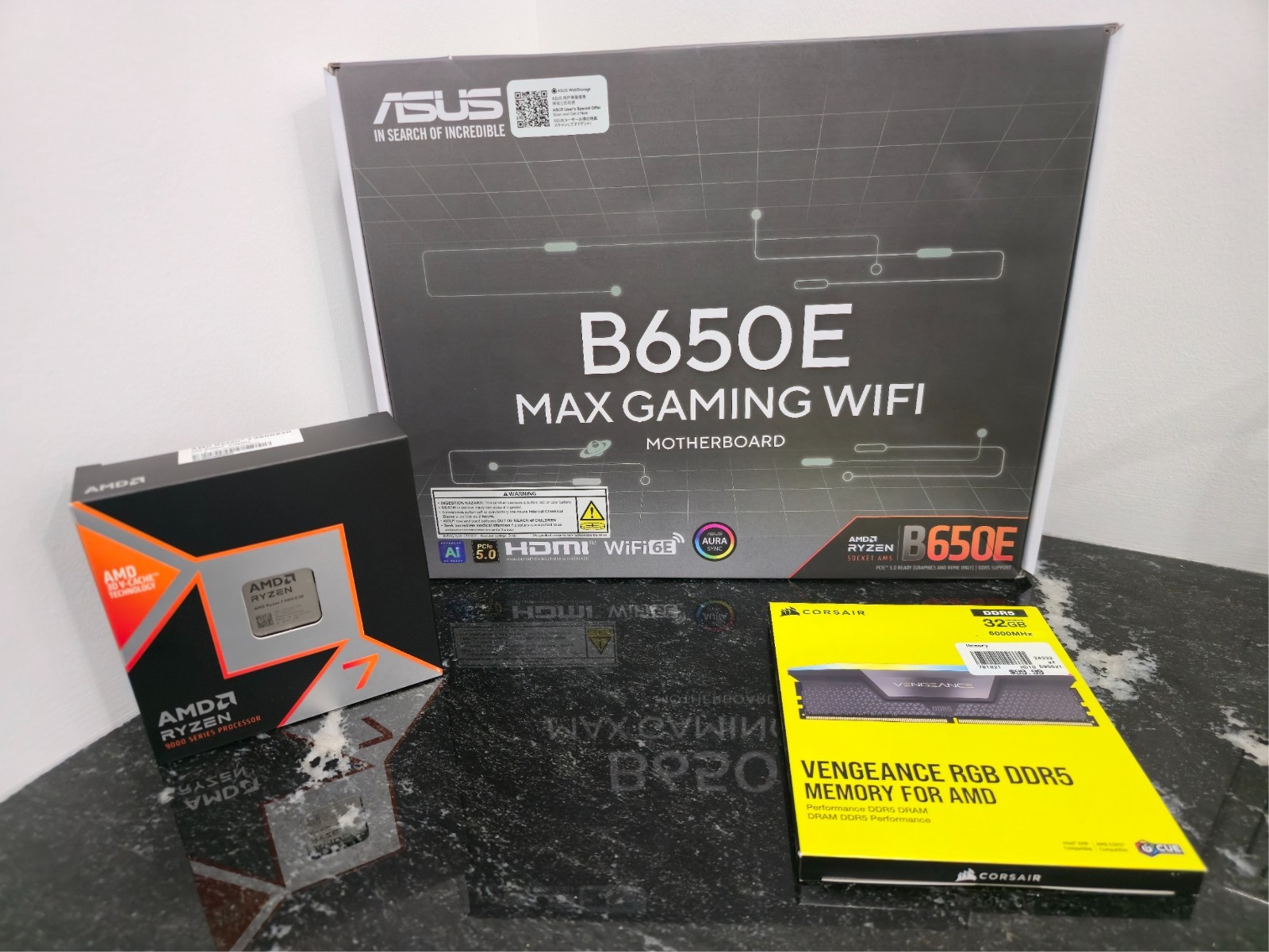 AMD Ryzen 7 9800X3D, ASUS B650E MAX Gaming WiFi, Corsair