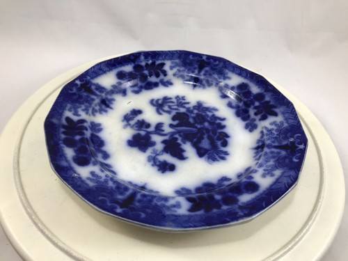Flow Blue transferware plate - shell mark P2