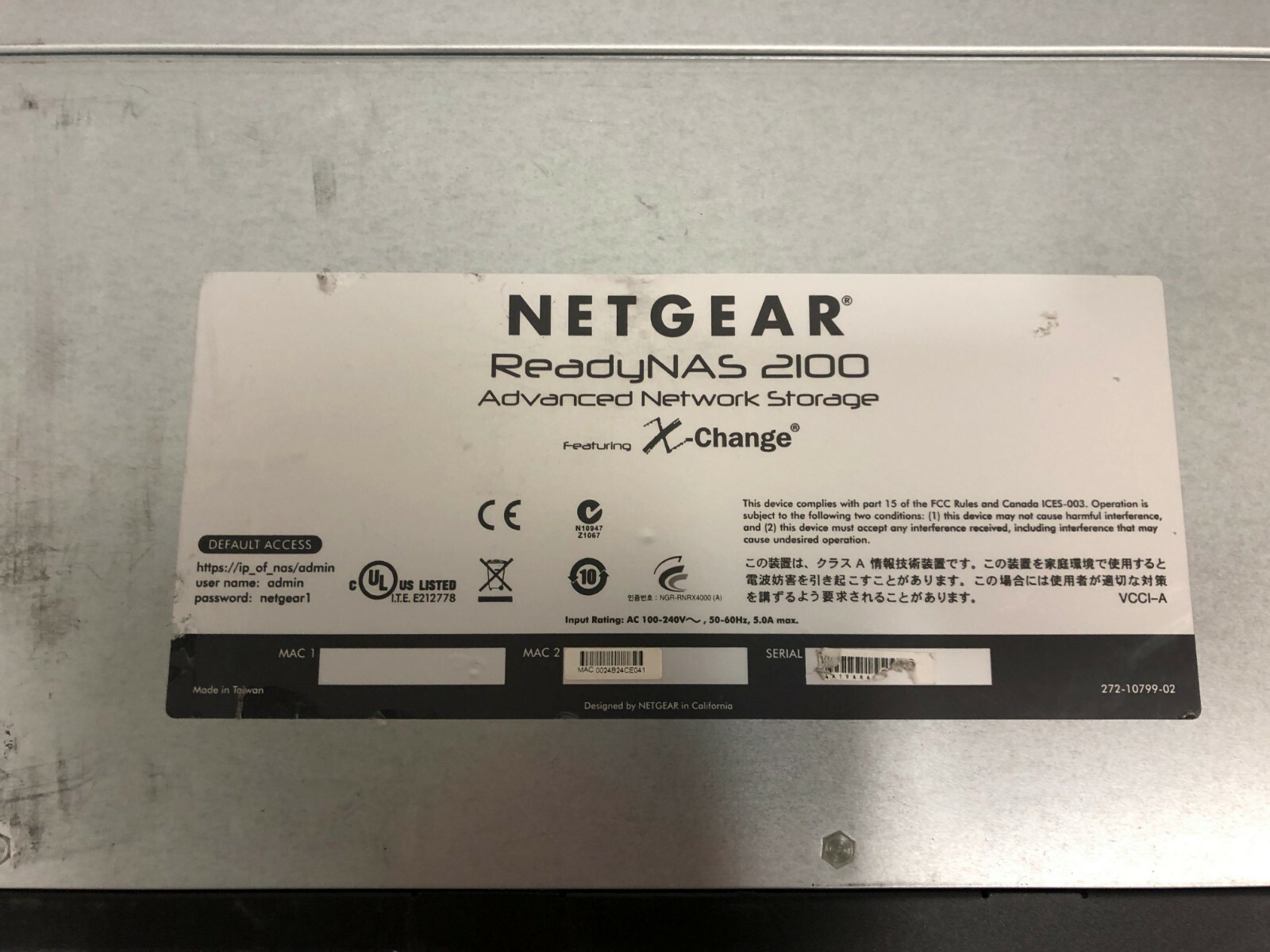 Netgear ReadyNAS 2100 XChange 16TB NAS 4x4TB SATA Drives