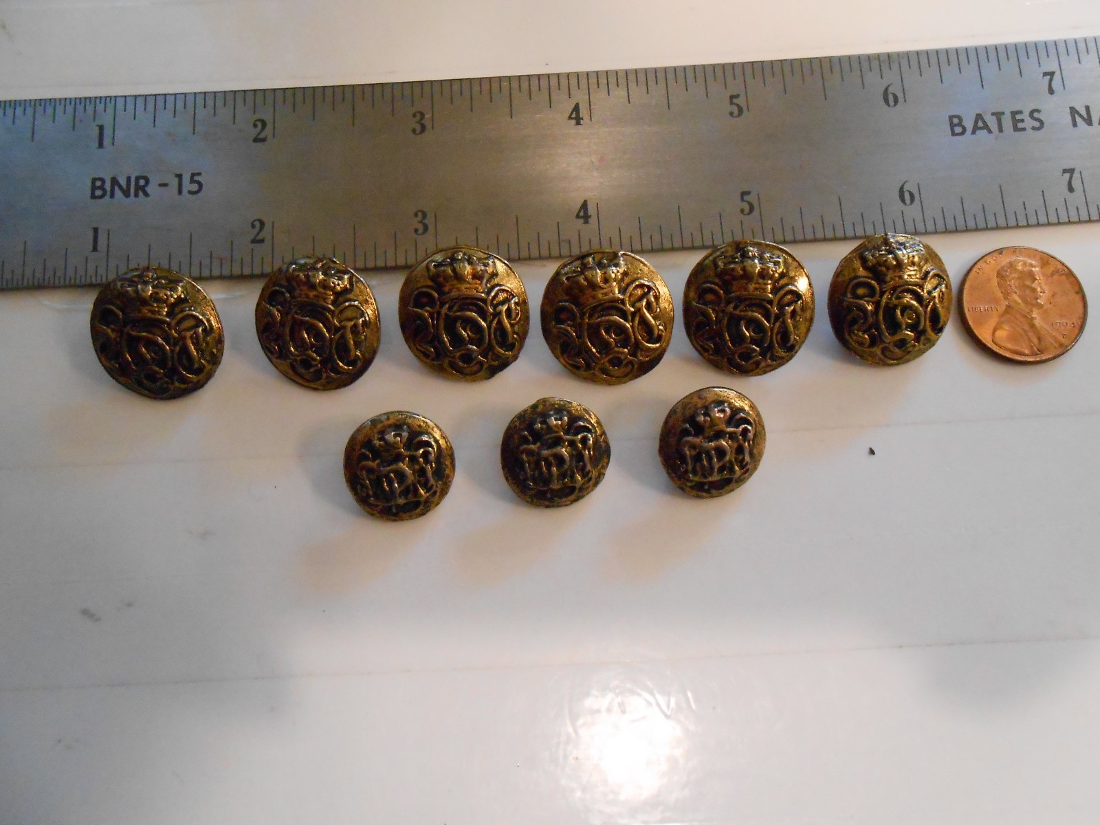 Domed Brass or Gold toned buttons! Heavy feel! (6 big & 3 small) Royal design!!!