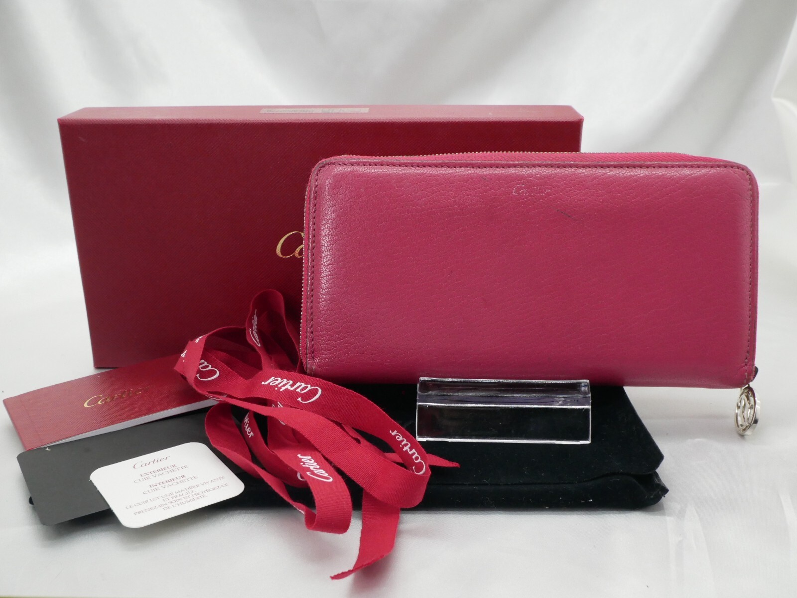 【はな】Cartier L3001355 ピンク Authentic Cartier Les Must Round Zip Long Wallet Fuchsia