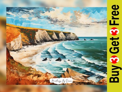 Seaside Cliffs Dynamic Coastal Impasto Painting Print 5''x7'' on Matte Paper