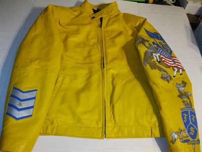 Viking Worldwise Yellow Leather Custom Crafted Johnsons Tire Service Jacket L-XL