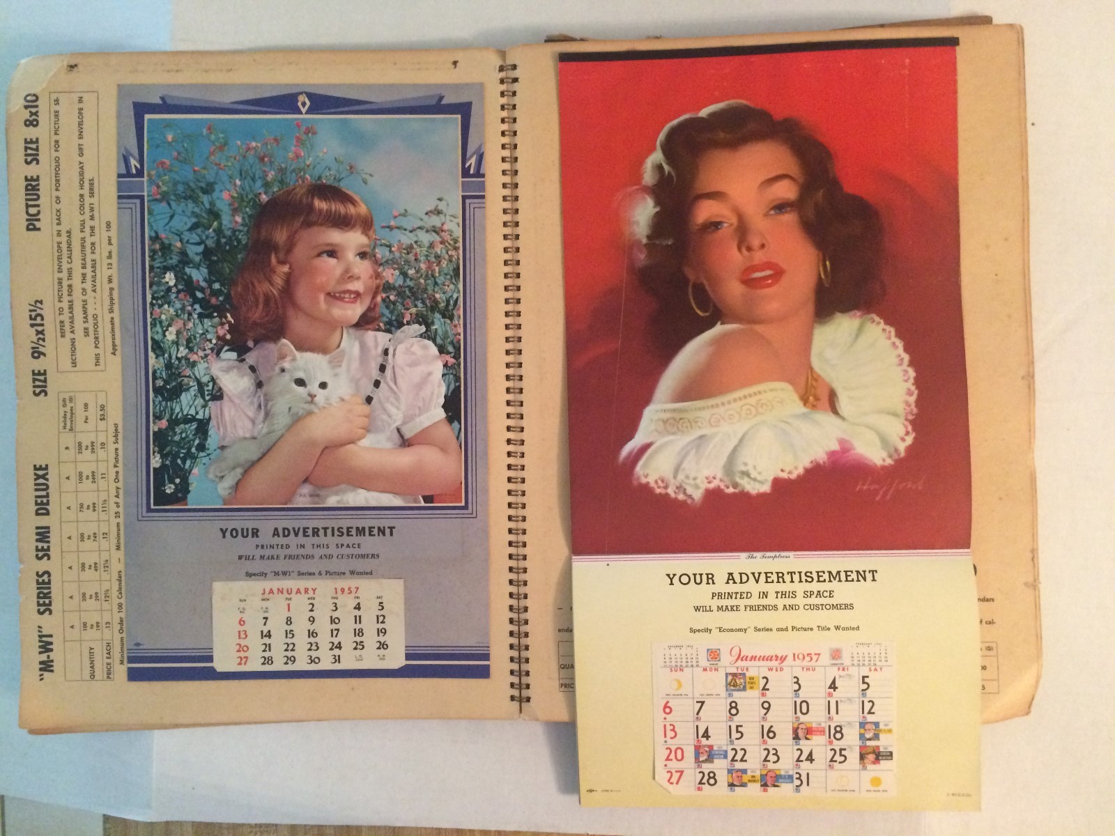 1957 Vintage Art Calendar Salesman Sample Booklet George Washington Line