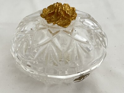 RCR Royal Crystal Rock Genuine Lead Crystal Trinket Box 24k Gold Plated Flowers 