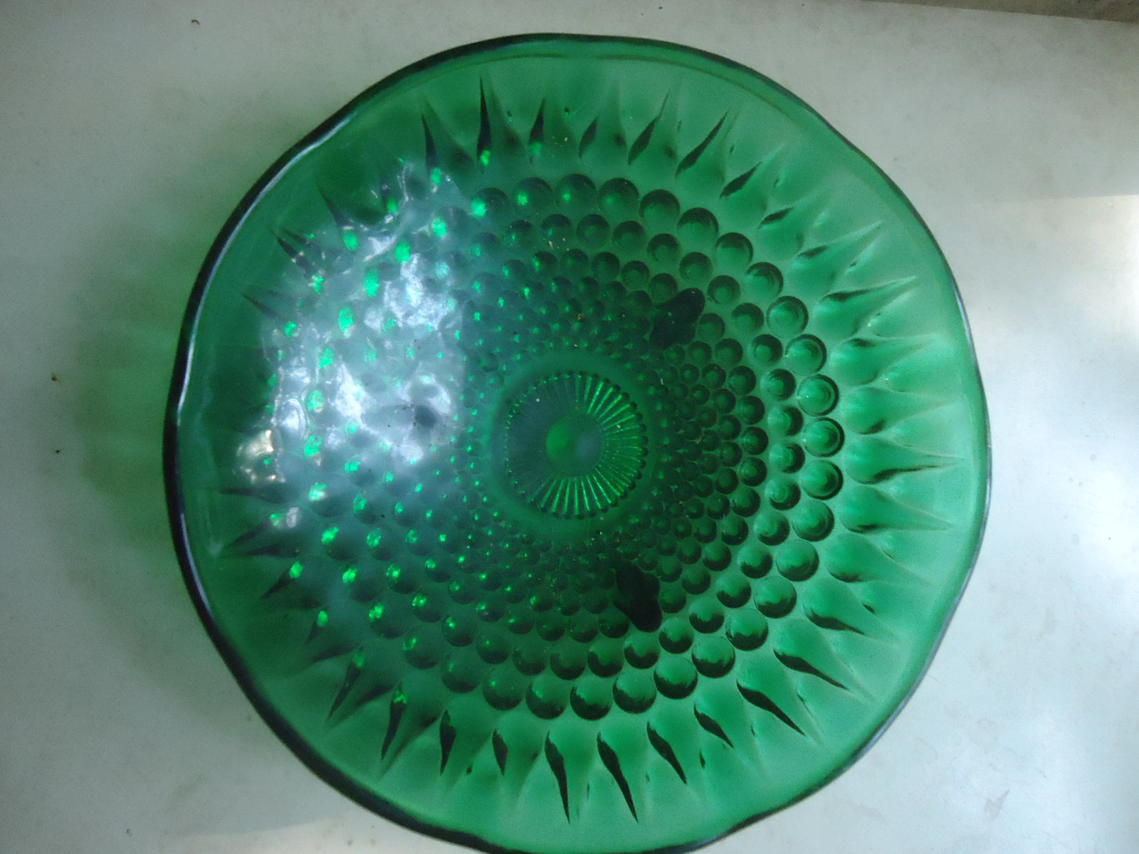 Antique Glass Dish Green 6 1/2 x 2