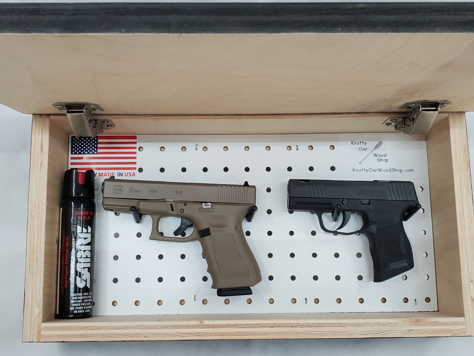 Dark Rustic Hidden Gun Storage Safe with Engraved American Flag