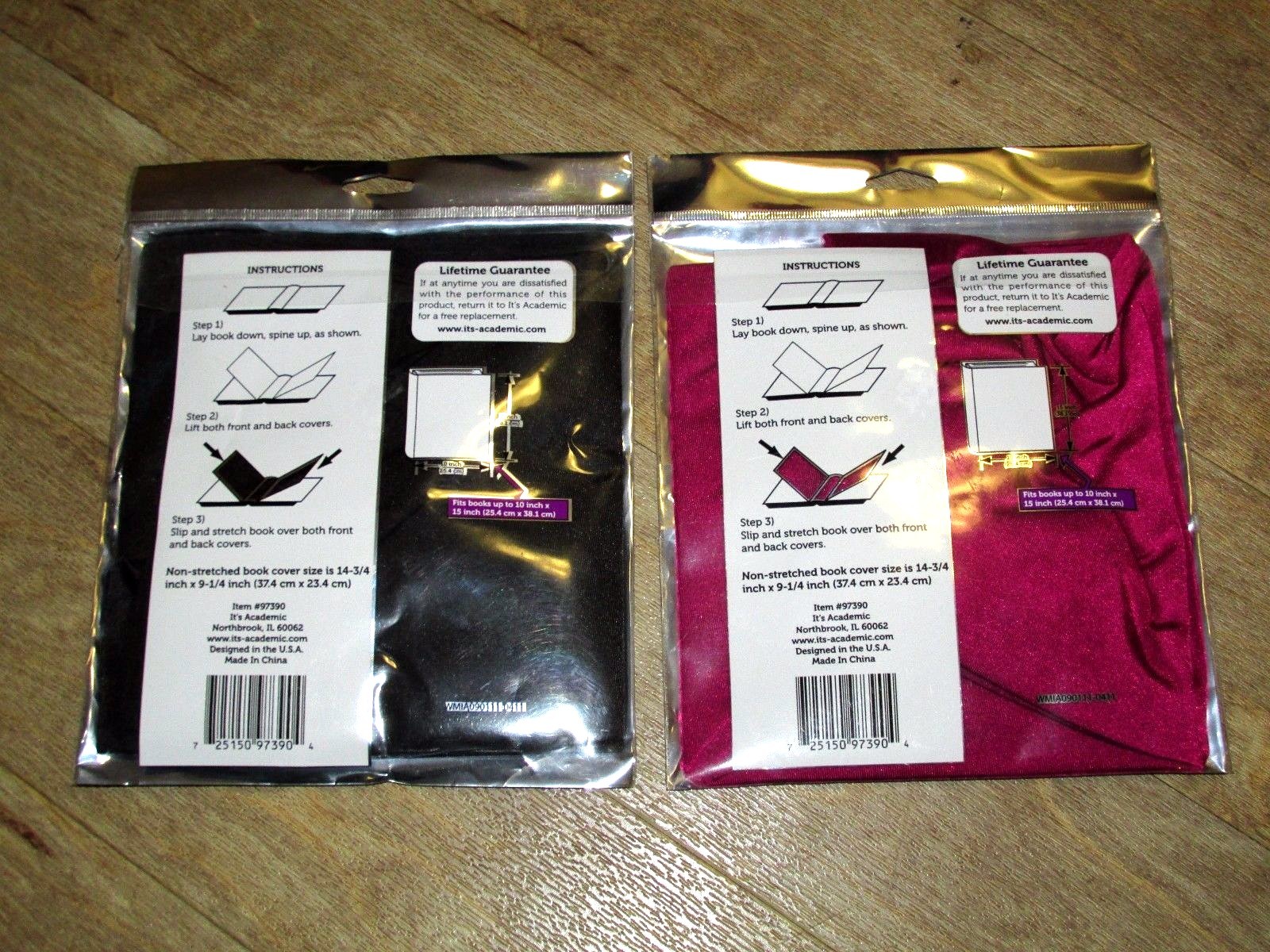 2 Premium Edition Jumbo Stretchable Fabric Book Covers Solid Red/Black