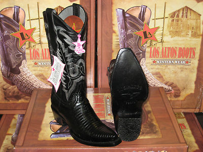 Pre-owned Los Altos Boots Los Altos Women Black Genuine Teju Lizard Snip Toe Western Cowboy Boot 340705 In Blacks