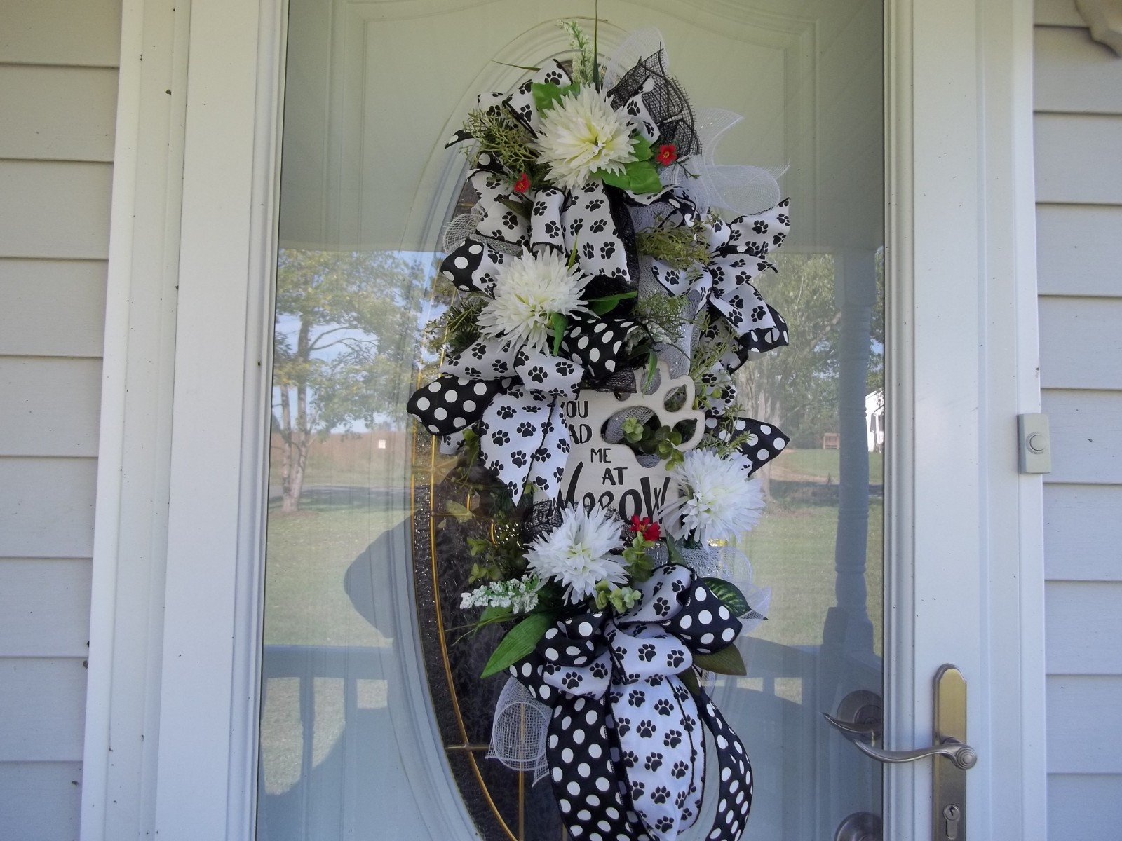 YOU HAD ME AT MEOW~DOOR  SWAG~FLOWERS~ PAW PRINTS BOW~GREENERY~FLOWERS~REDUCED