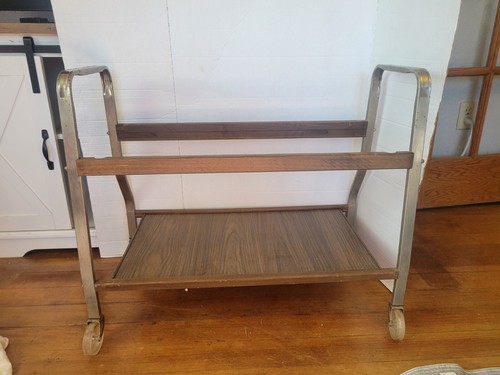 Vintage Mid Century Rolling Television Cart Mcm Faux Wood