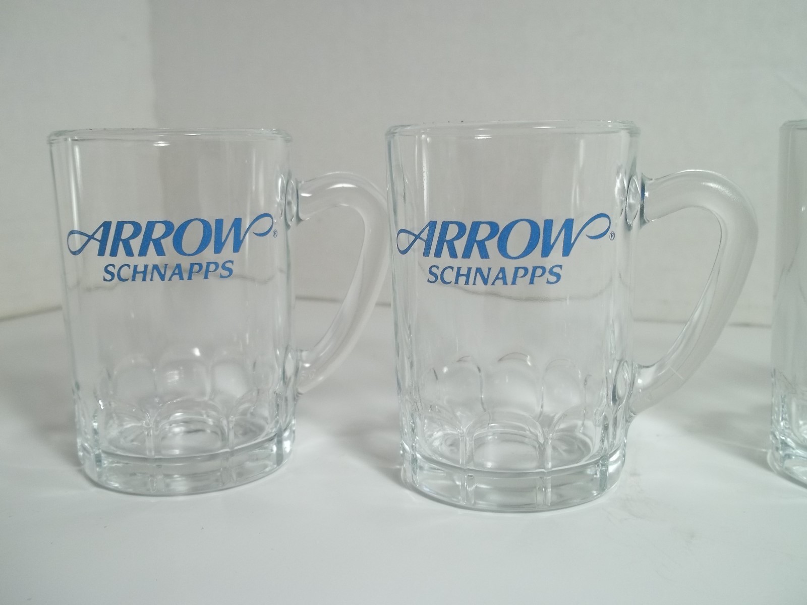 4 Vintage ARROW SCHNAPPS Mug Shot Glasses France