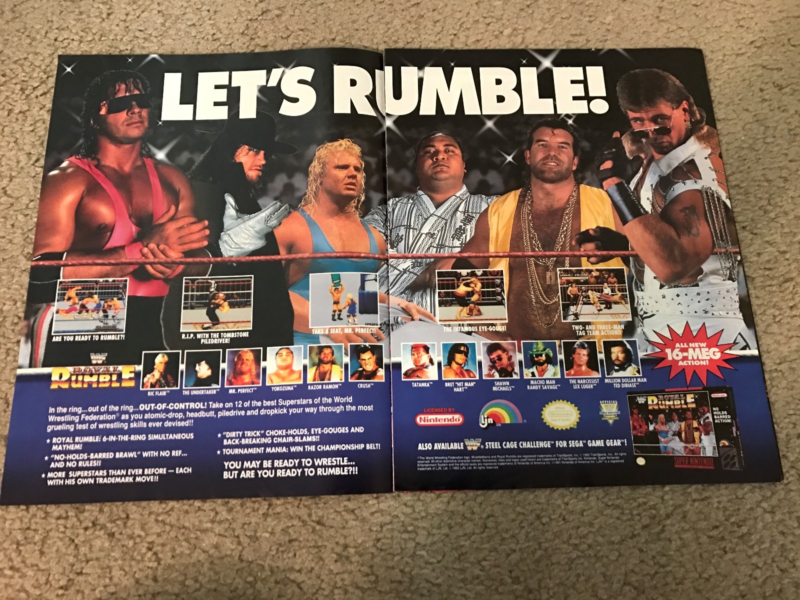 1993 WWF ROYAL RUMBLE Video Game Poster Print Ad UNDERTAKER