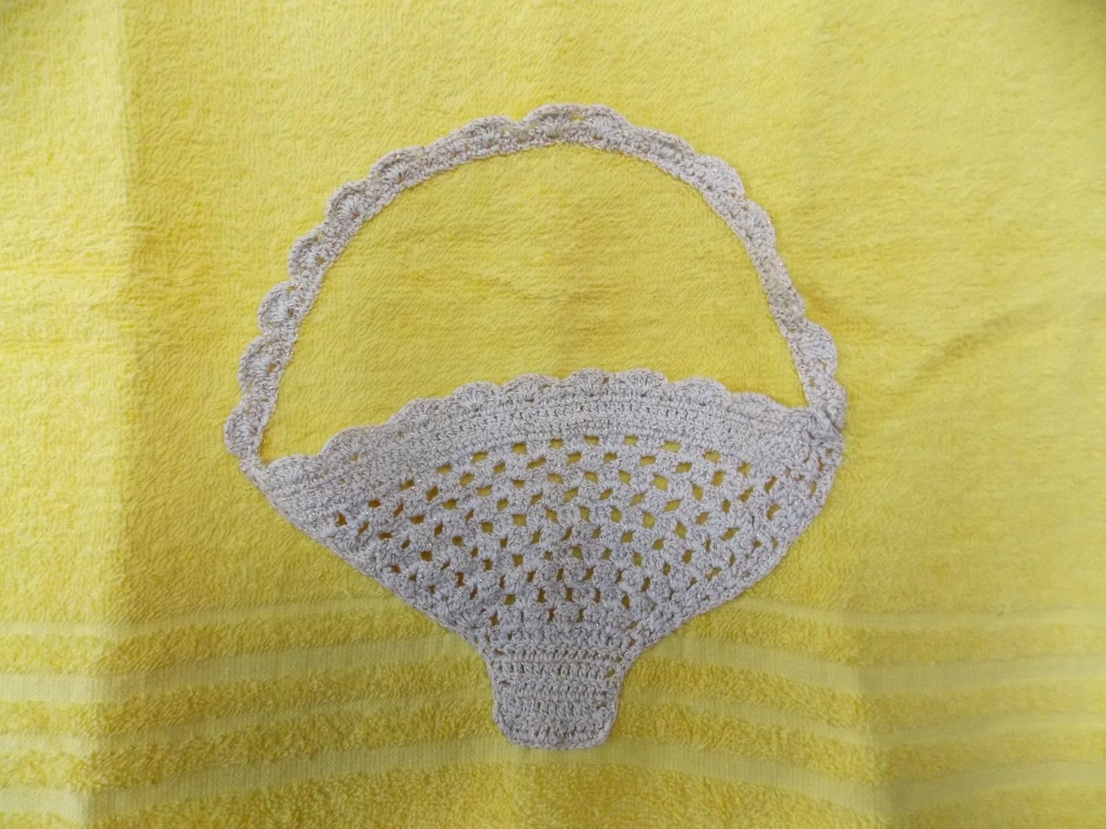 Vintage Terry Cloth Hand Bath Towel Yellow with Crochet Basket and Trim