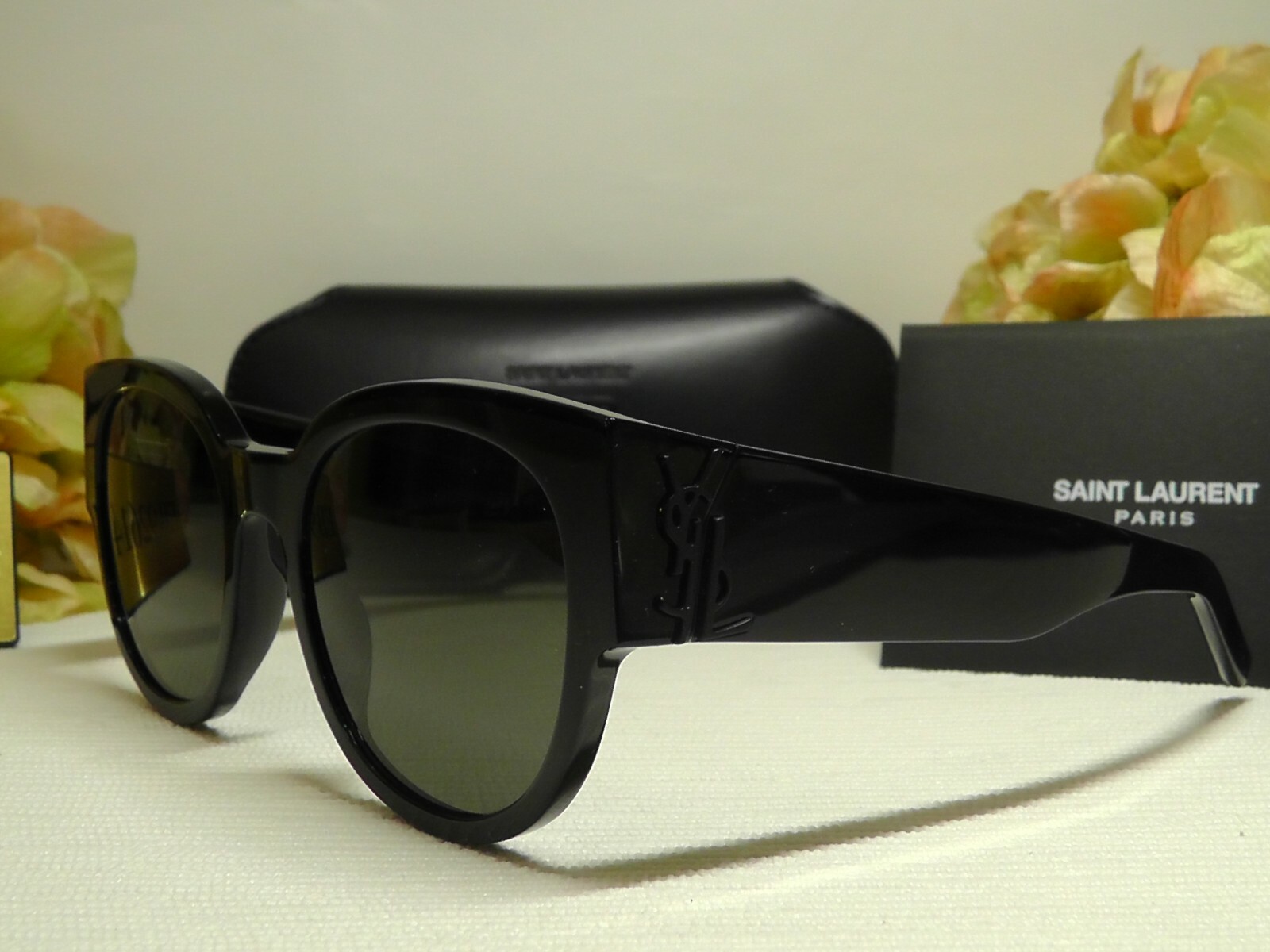 Pre-owned Saint Laurent Ysl Slm19 Core Shiny Black Frame Sunglasses 54 21 135italy In Gray