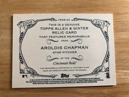 2015 Topps Allen & Ginter Aroldis Chapman Game Used Jersey