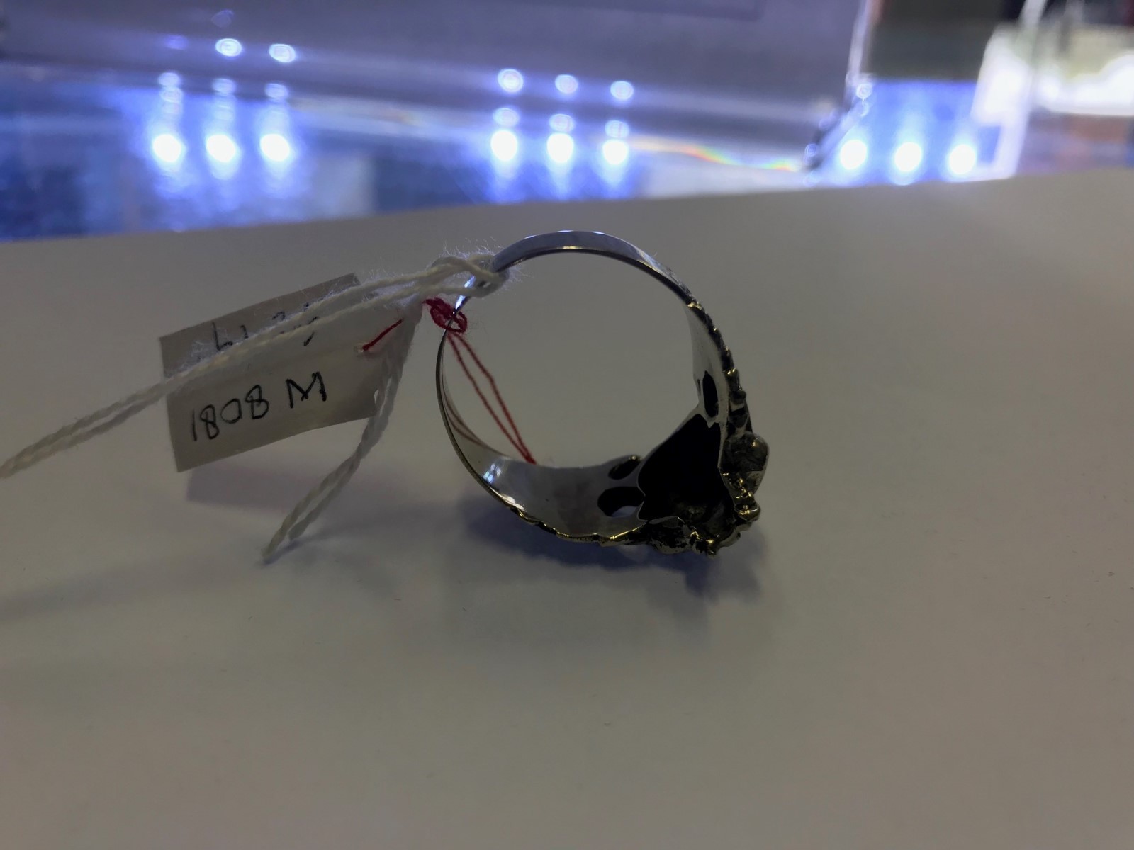 Bikers Ring, Skull Size 14 Skull w/ Wings Ring white brass