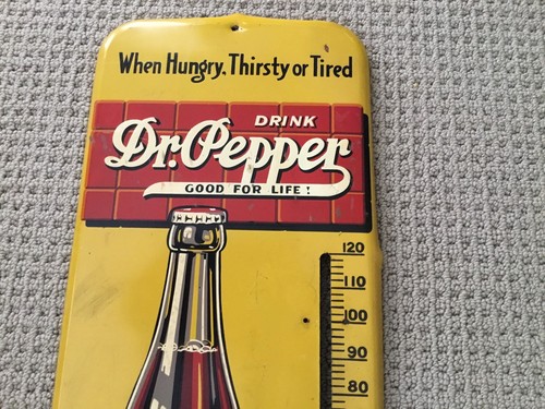 Antique Dr Pepper Sign 10-2-4 Vintage 1940s Beverage Advertising Metal Sign