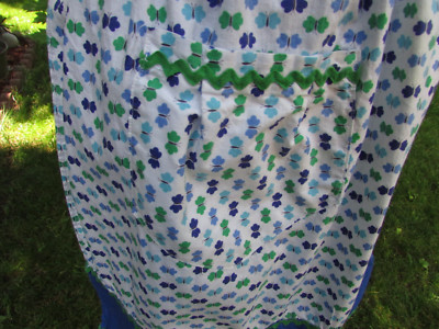 Vintage Cotton Print Apron with Shades of Blue and Green Butterflies & Rick Rack