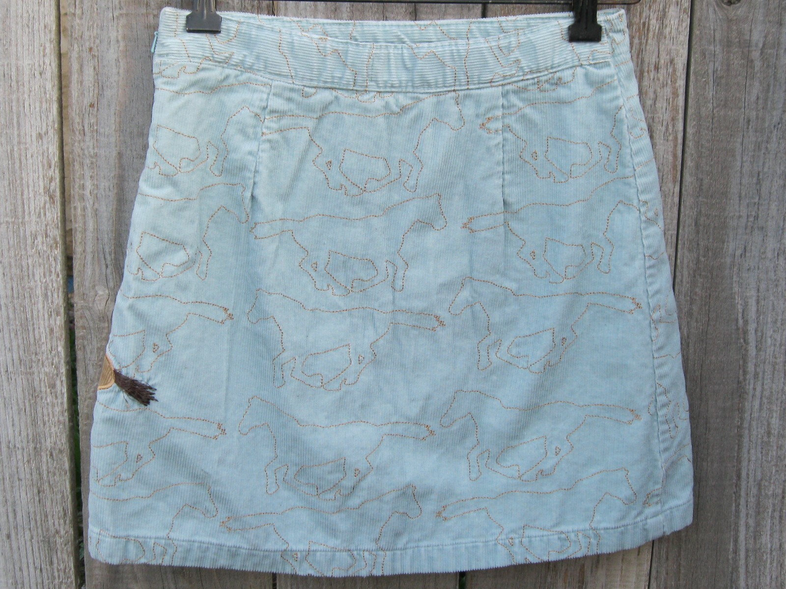Land's End Girls SKORT Size 10, Western HORSES Aqua Blue Black Brown Girls Skirt