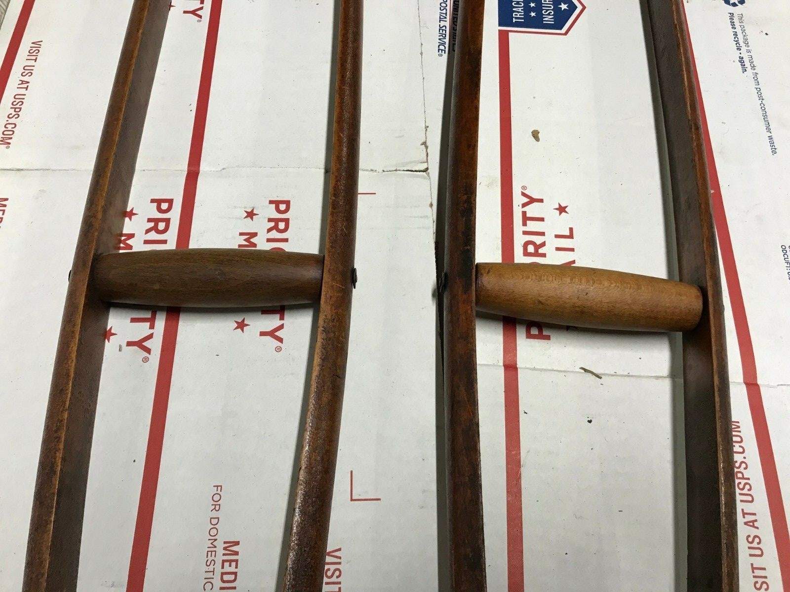 Pair of Antique Split Wood Underarm Crutches, 48