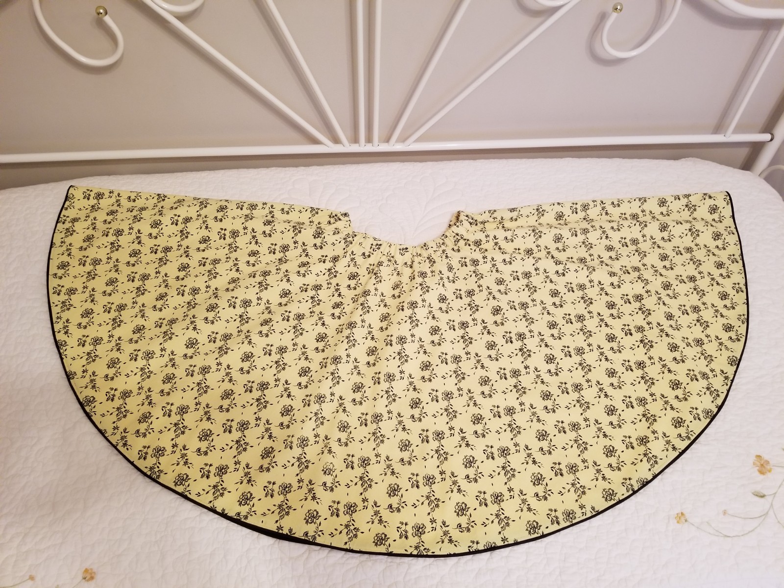Yellow Square Dance Skirt with black floral pattern