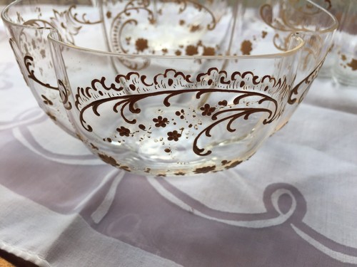 3 Josephinenhutte Gold Encrusted Antique Crystal Finger Bowls Lobed