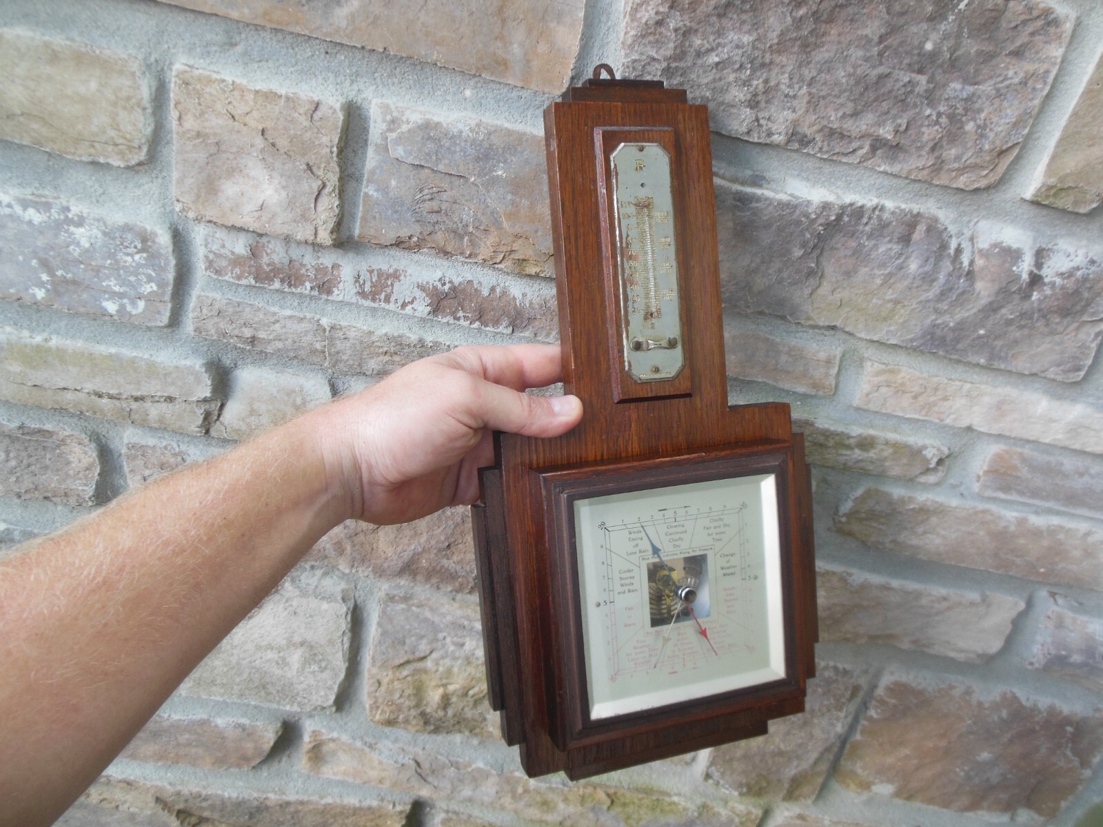 Antique English Made in England Aneroid Wood Cased Barometer Mission Style