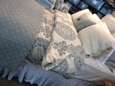 Pottery Barn Lucianna Duvet Cover Set Blue King 2 Standard Shams Floral New 