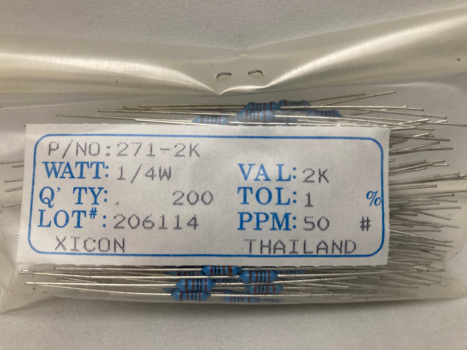 200) Xicon 271-2K 1/4W, 2K Ohm, 1% Metal Film Resistors | eBay 200) Xicon 271-2K 1/4W, 2K Ohm, 1% Metal Film Resistors | eBay