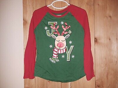 Holiday Time Girls Red & Green Top w Reindeer (JOY)Size 6/6X