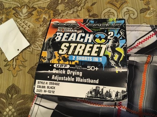 NWT Boys Zero Exposur Black/Red Boys Board Shorts/Swimsuit with Free Goggles (M)
