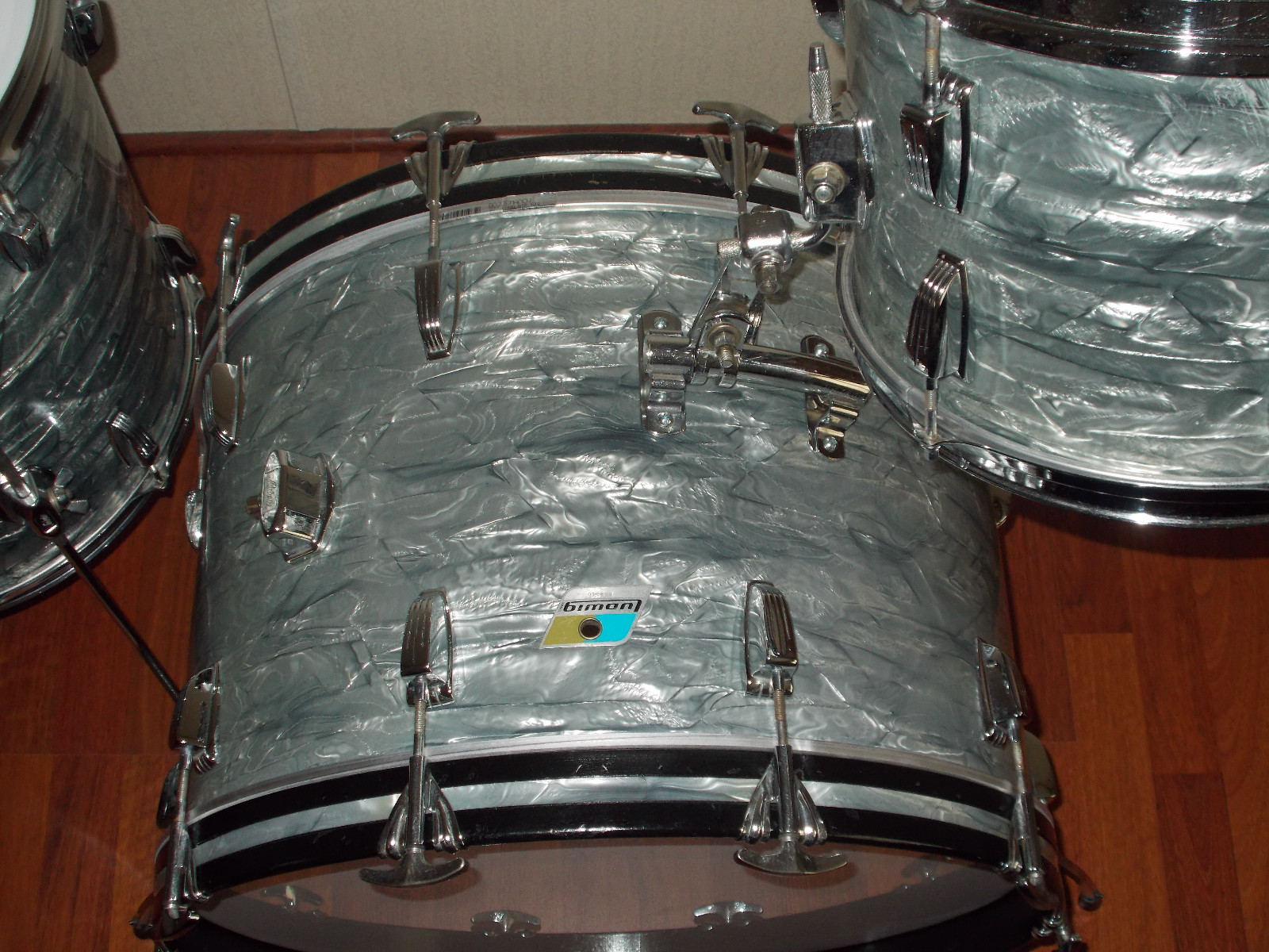 Vintage 1970s Ludwig Sky Blue Pearl 3-Ply Maple Drum Kit