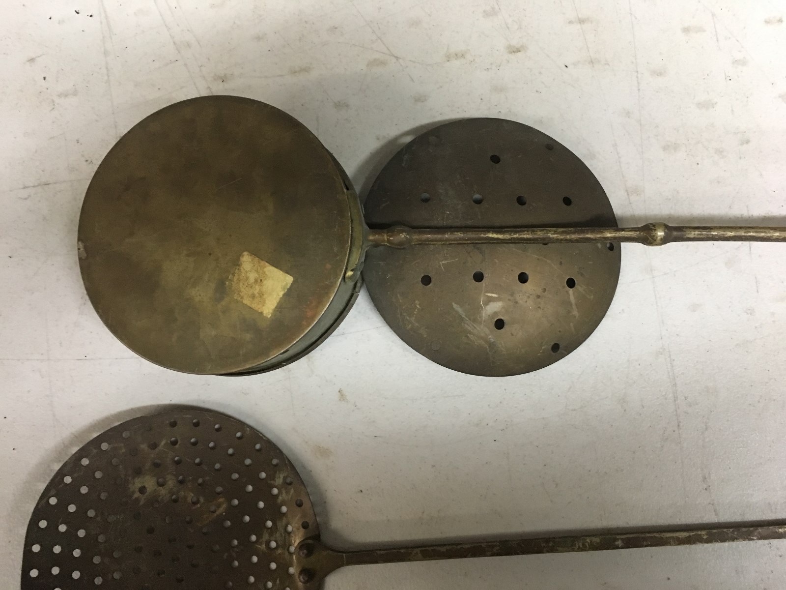antique Brass bed warmer Chestnut Roaster and Antique Brass Coal Ash Sifter