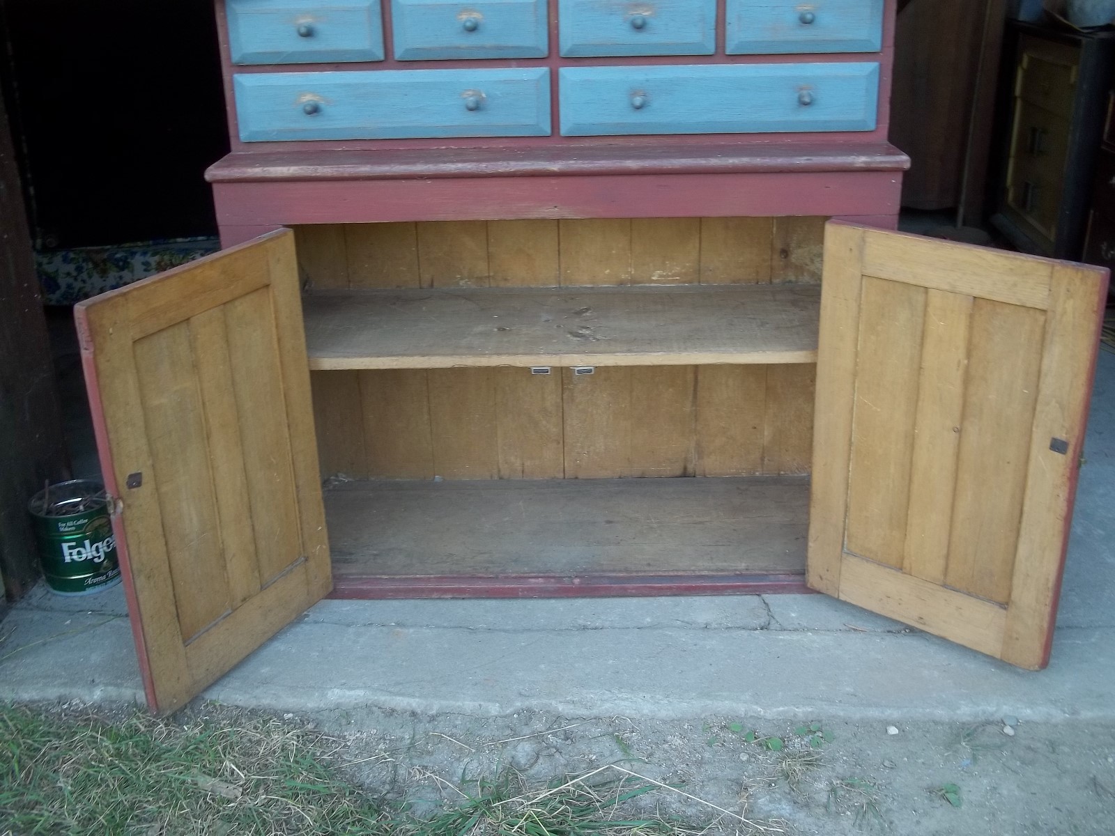 ANTIQUE EARLY 19th CENTURY PANELED DOOR STEPBACK APOTHECARY CUPBOARD