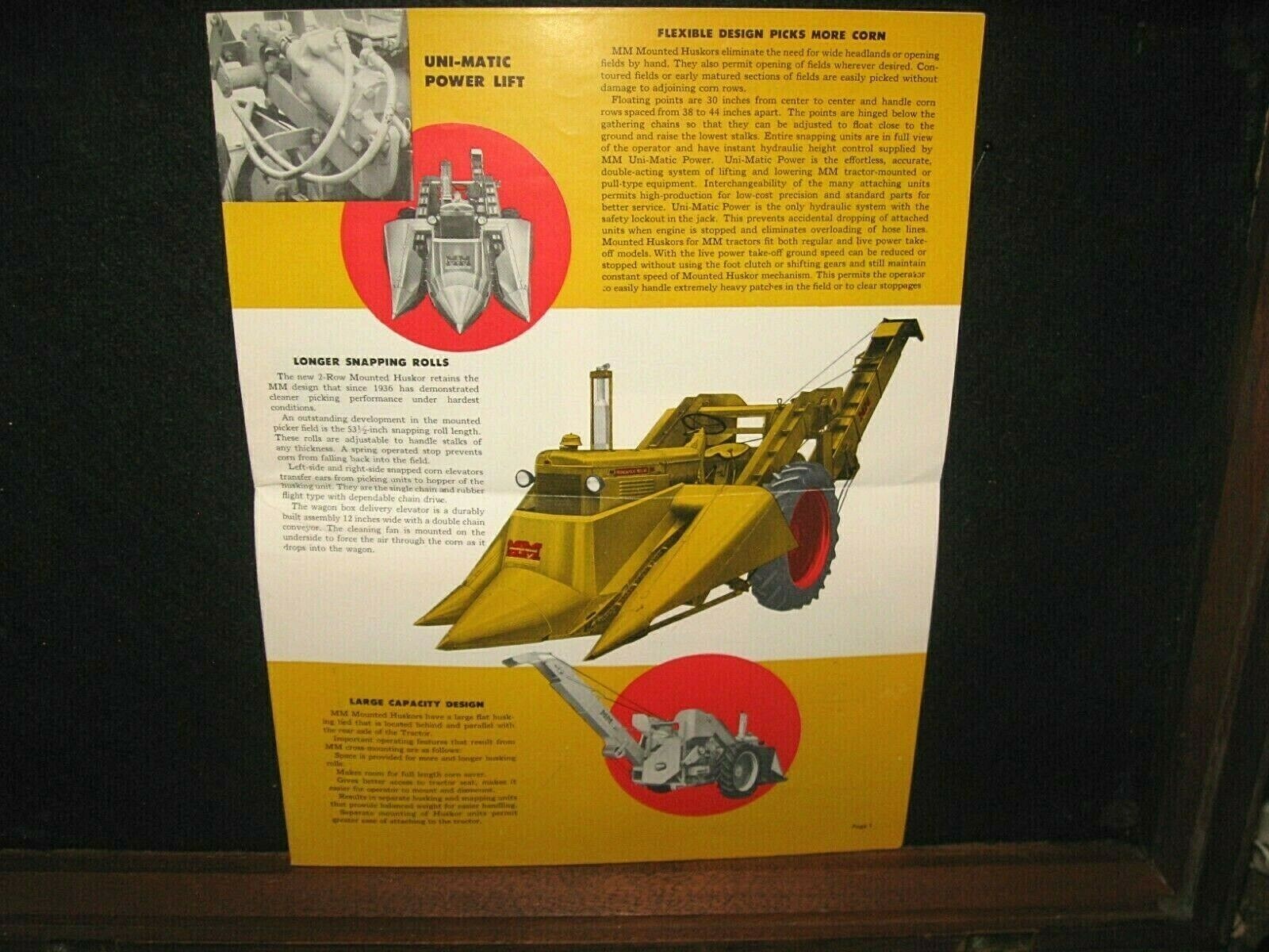 Vintage Old Minneapolis Moline MM 2 Row Huskor Tractor  Sales Brochure Farm Adv