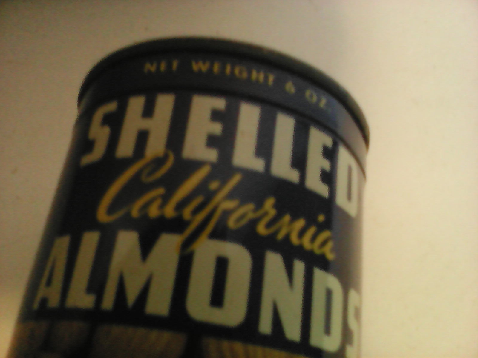 Vintage 6oz can of California Almonds, unopened with key, Blue Diamond brand