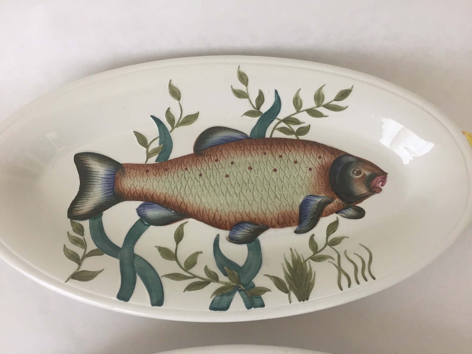Set of 2 Hand Painted Oval E Redford Hand Painted England Fish Plates (S2)