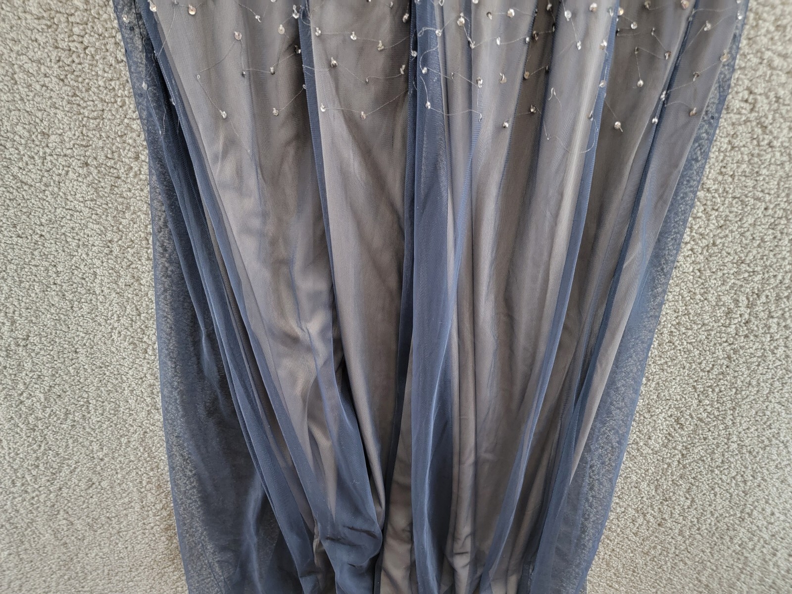 Adrianna Papell Plus Size Sequined Gown Women's 16W Navy Elbow Sleeve Back Zip - Picture 10 of 17